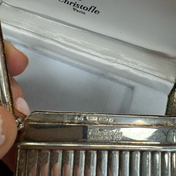 925 Sterling silver Christofle Paris vintage ribbed solid card holder - Picture 9 of 15